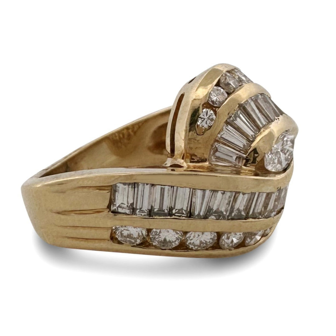 1.89ctw Baguette, Round Brilliant & Marquise Natural Diamond Cocktail Ring in 18k Yellow Gold