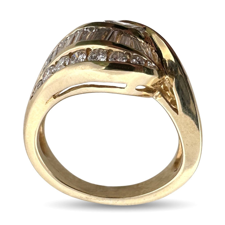 1.89ctw Baguette, Round Brilliant & Marquise Natural Diamond Cocktail Ring in 18k Yellow Gold