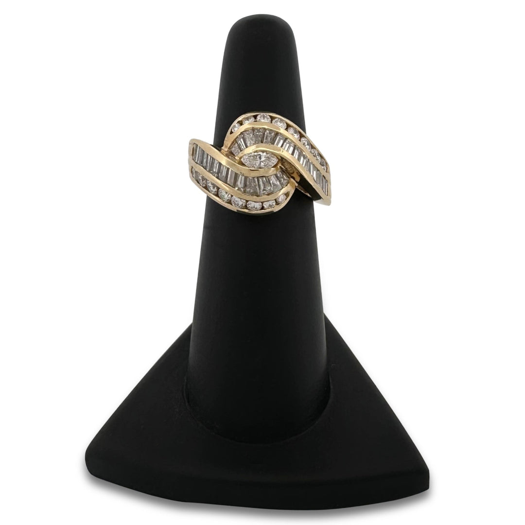 1.89ctw Baguette, Round Brilliant & Marquise Natural Diamond Cocktail Ring in 18k Yellow Gold
