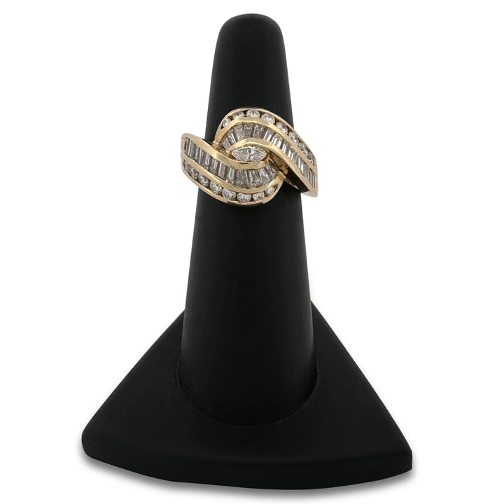 1.89ctw Baguette, Round Brilliant & Marquise Natural Diamond Cocktail Ring in 18k Yellow Gold