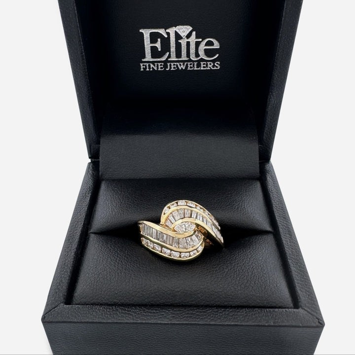 1.89ctw Baguette, Round Brilliant & Marquise Natural Diamond Cocktail Ring in 18k Yellow Gold