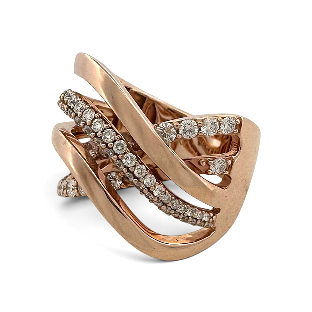 1.65ctw Nude Natural Diamond Crossover Cocktail Ring in 14k Rose Gold by Le Vian