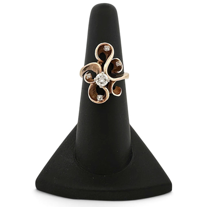 Vintage 0.40ctw Round Brilliant Natural Diamond Curvy Cocktail Ring in 14k Yellow Gold