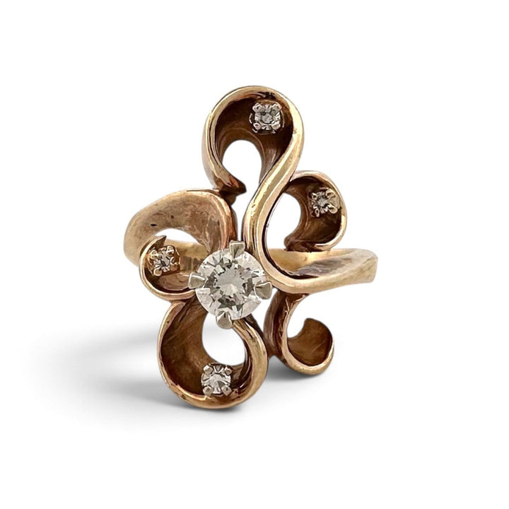 Vintage 0.40ctw Round Brilliant Natural Diamond Curvy Cocktail Ring in 14k Yellow Gold