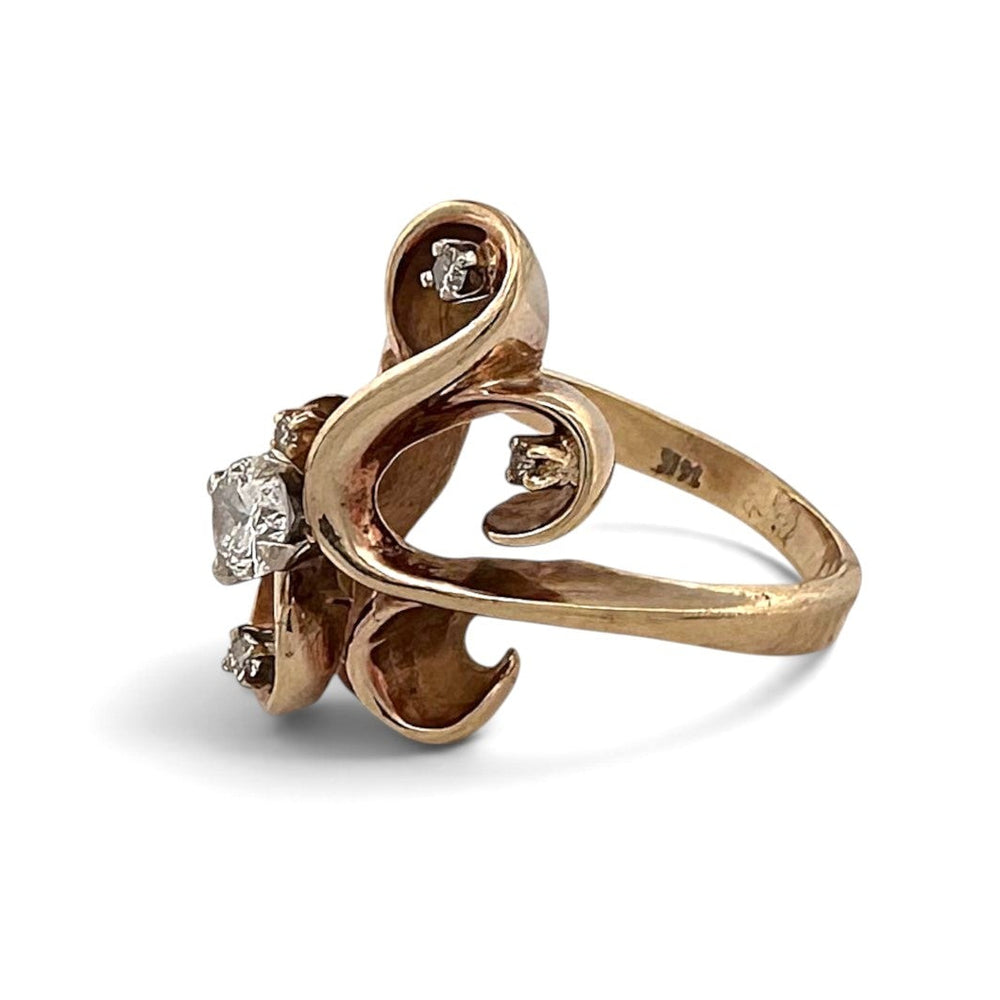 Vintage 0.40ctw Round Brilliant Natural Diamond Curvy Cocktail Ring in 14k Yellow Gold