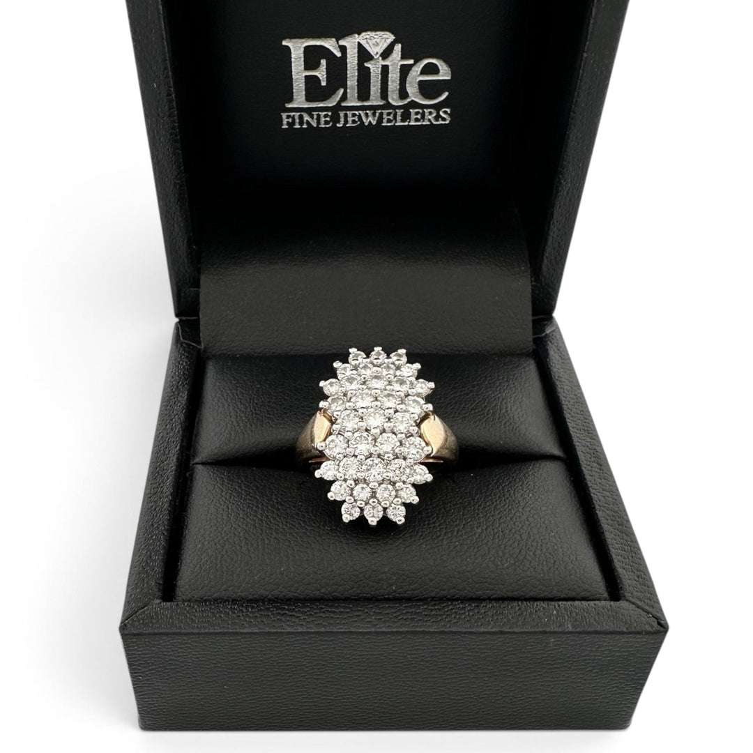Vintage 1.25ctw Round Brilliant Natural Diamond Cluster Cocktail Ring in 14k Two-tone Gold