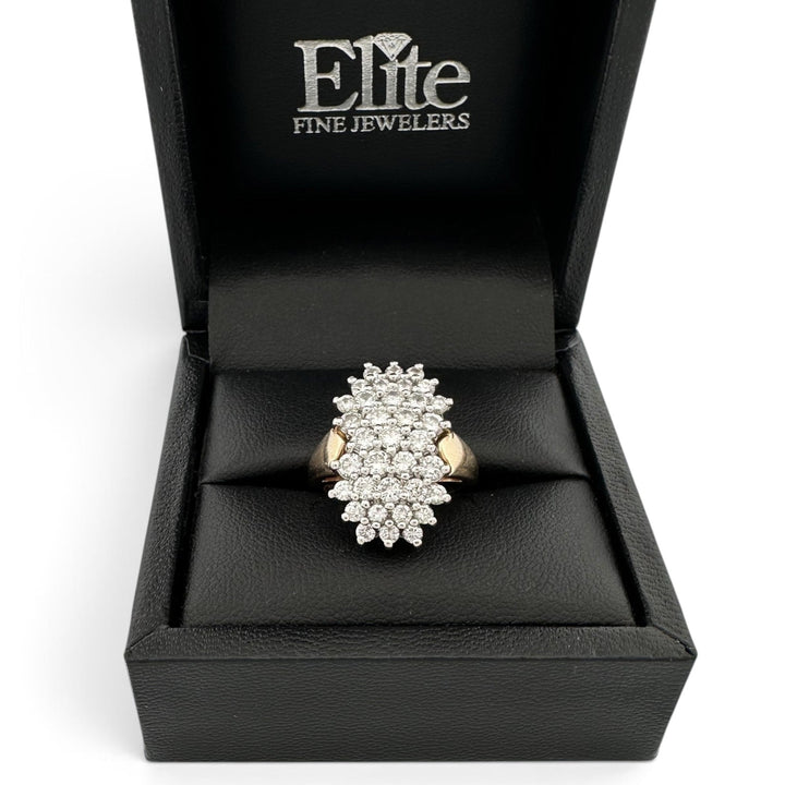 Vintage 1.25ctw Round Brilliant Natural Diamond Cluster Cocktail Ring in 14k Two-tone Gold