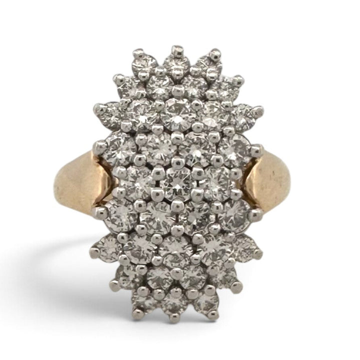 Vintage 1.25ctw Round Brilliant Natural Diamond Cluster Cocktail Ring in 14k Two-tone Gold