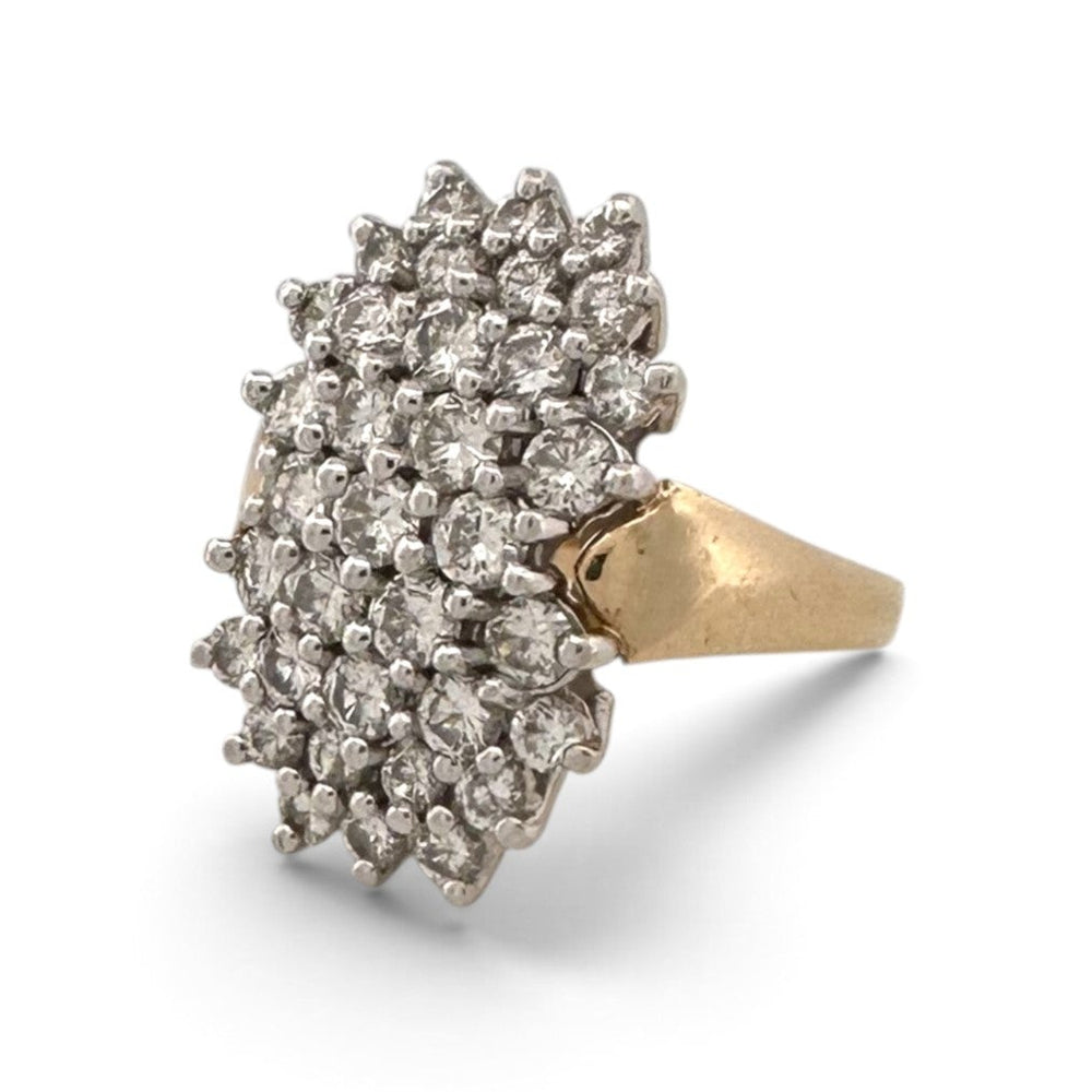 Vintage 1.25ctw Round Brilliant Natural Diamond Cluster Cocktail Ring in 14k Two-tone Gold