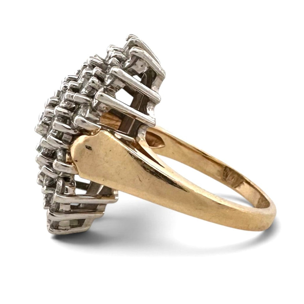 Vintage 1.25ctw Round Brilliant Natural Diamond Cluster Cocktail Ring in 14k Two-tone Gold