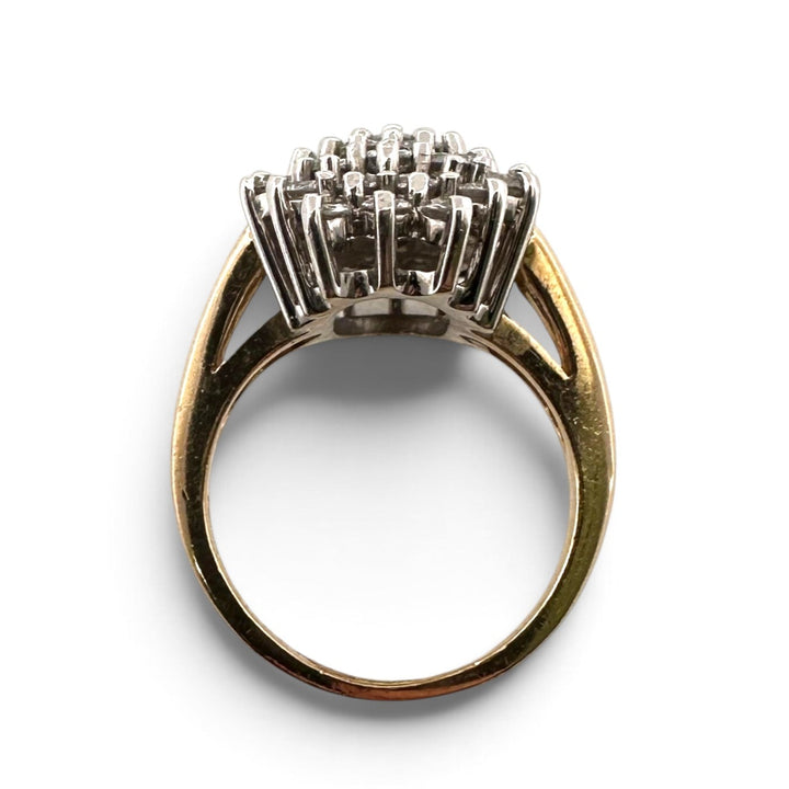 Vintage 1.25ctw Round Brilliant Natural Diamond Cluster Cocktail Ring in 14k Two-tone Gold