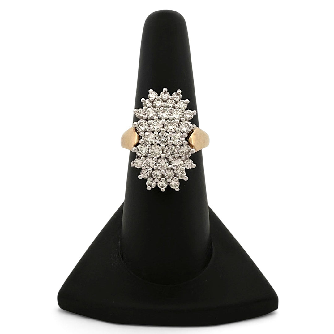 Vintage 1.25ctw Round Brilliant Natural Diamond Cluster Cocktail Ring in 14k Two-tone Gold