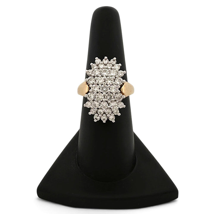 Vintage 1.25ctw Round Brilliant Natural Diamond Cluster Cocktail Ring in 14k Two-tone Gold