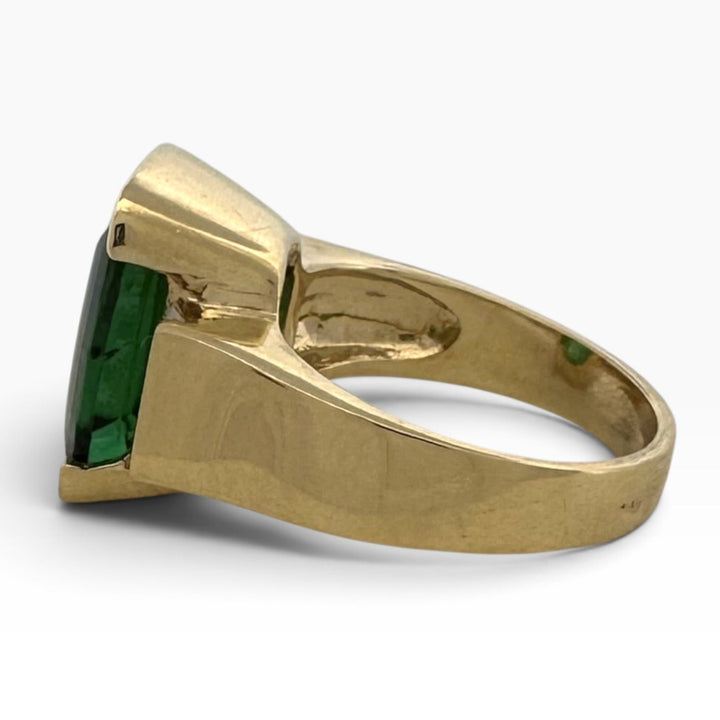 Green Cushion Tourmaline with Natural Diamonds Cocktail Ring in 18k Yellow Gold