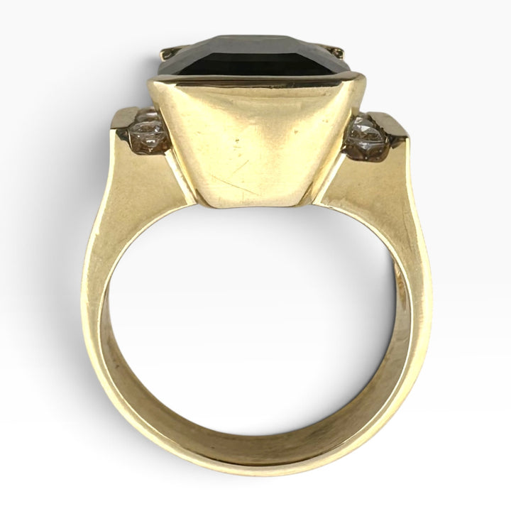 Green Cushion Tourmaline with Natural Diamonds Cocktail Ring in 18k Yellow Gold