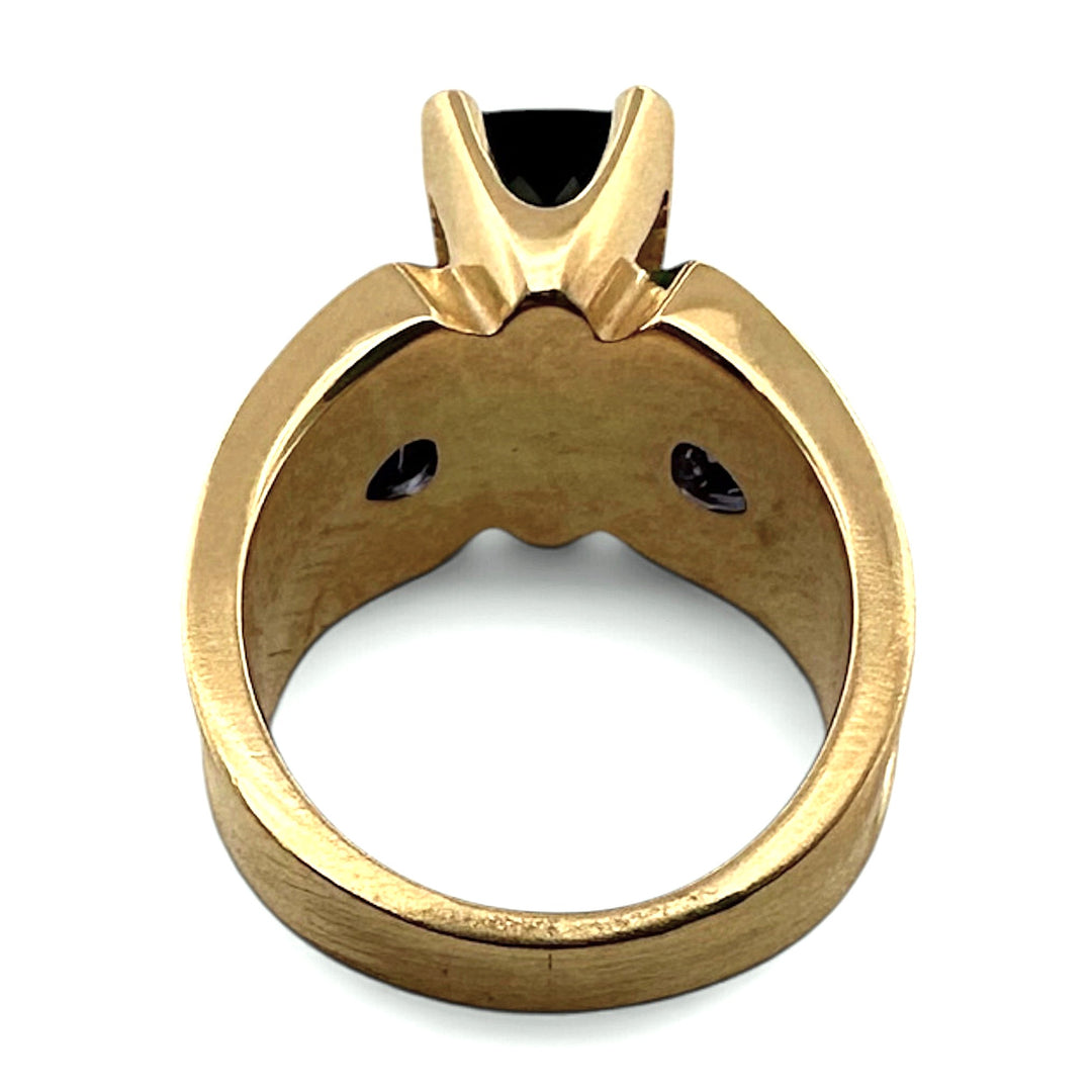 Green Tourmaline & Tanzanite 3-Stone Cocktail Ring in 18k Yellow Gold