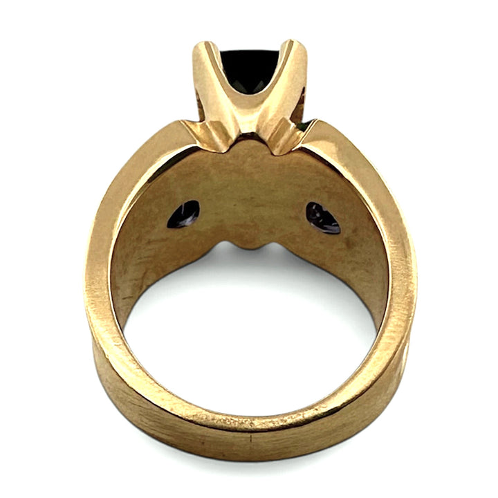 Green Tourmaline & Tanzanite 3-Stone Cocktail Ring in 18k Yellow Gold