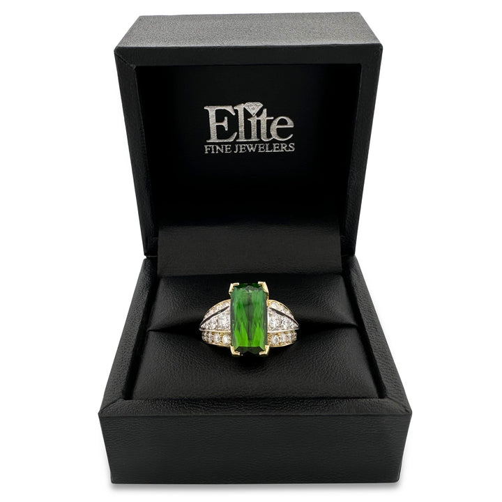 Green Tourmaline with Natural Diamonds Cocktail Ring in 18k Two-Tone Gold