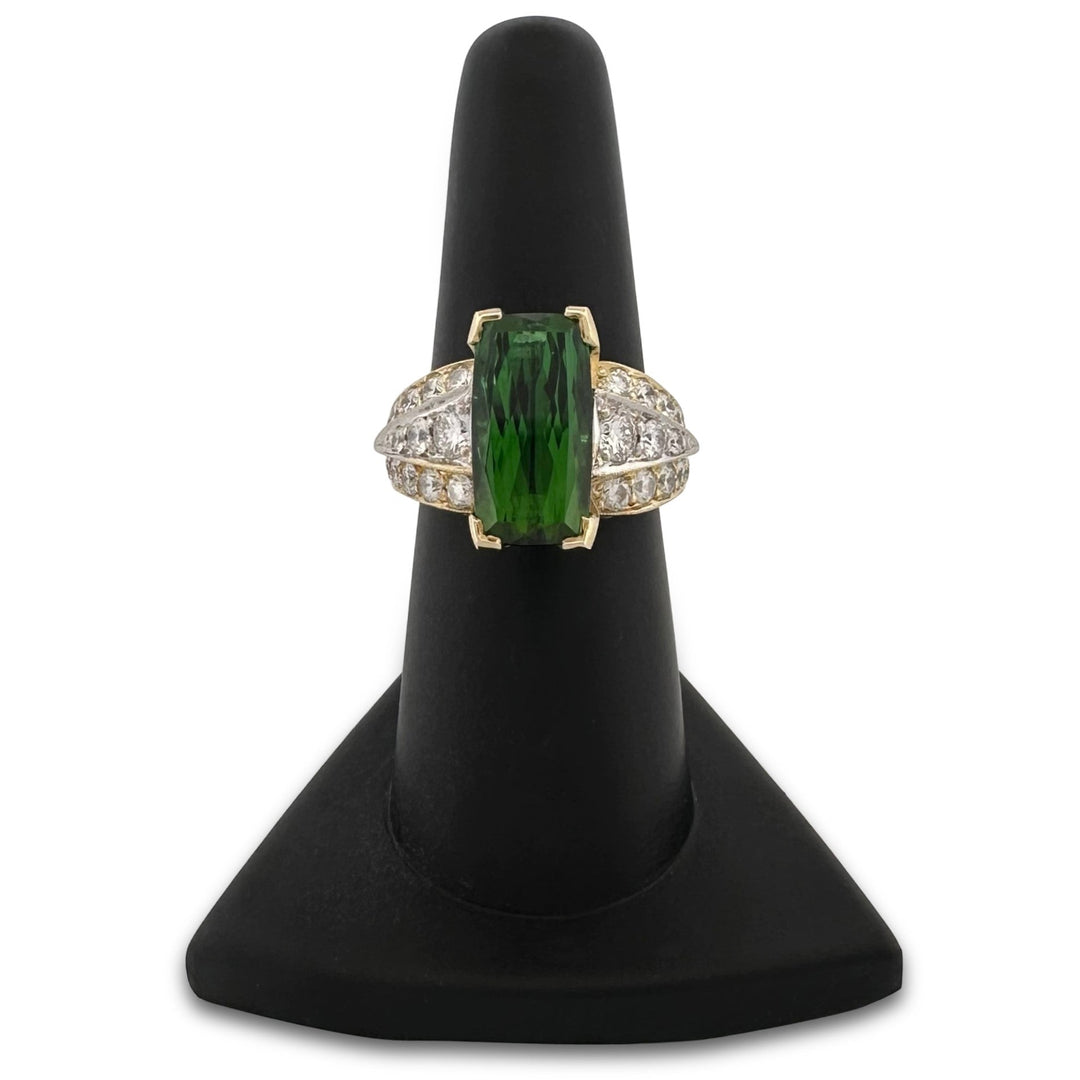 Green Tourmaline with Natural Diamonds Cocktail Ring in 18k Two-Tone Gold