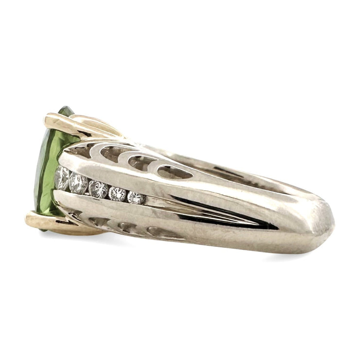 Oval Peridot & Round Brilliant Natural Diamond Cocktail Ring in 14k Two-Tone Gold