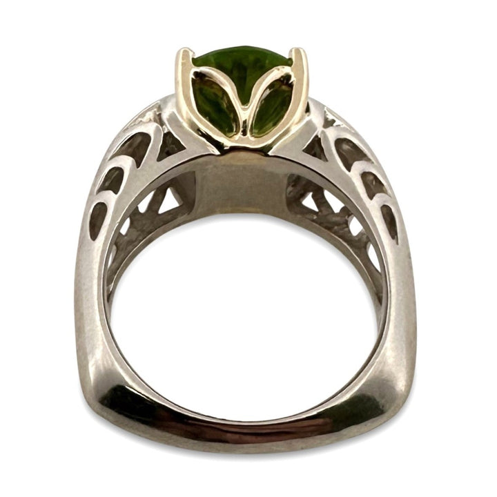 Oval Peridot & Round Brilliant Natural Diamond Cocktail Ring in 14k Two-Tone Gold