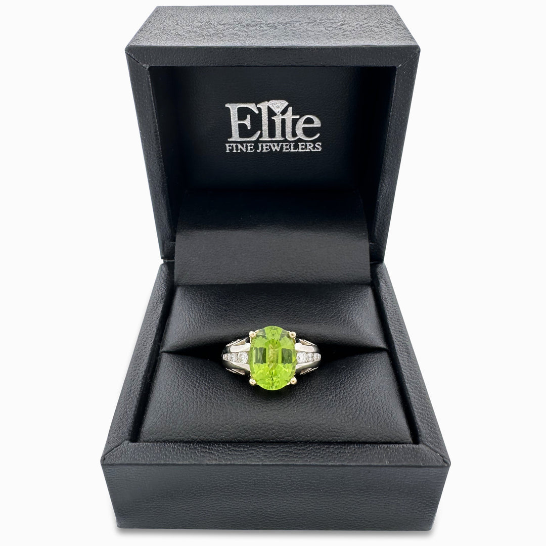 Oval Peridot & Round Brilliant Natural Diamond Cocktail Ring in 14k Two-Tone Gold
