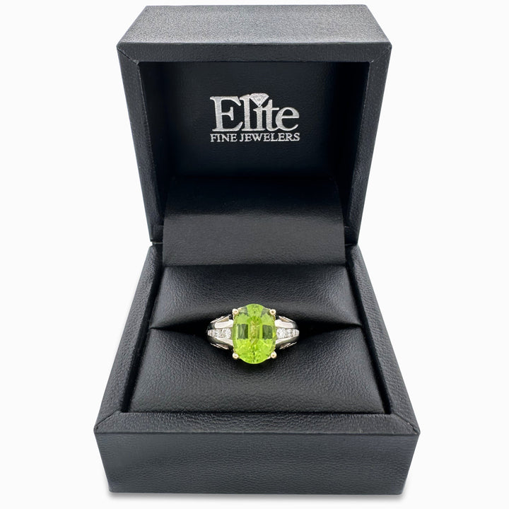 Oval Peridot & Round Brilliant Natural Diamond Cocktail Ring in 14k Two-Tone Gold