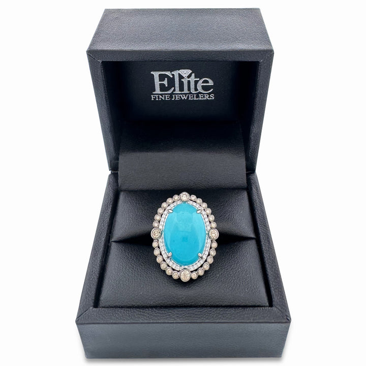 Robin's Egg Blue Turquoise with Chocolate & Vanilla Diamond Halo Cocktail Ring in 18k White Gold by Le Vian