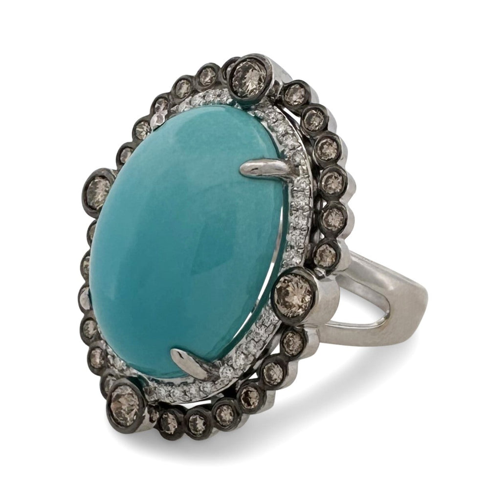 Robin's Egg Blue Turquoise with Chocolate & Vanilla Diamond Halo Cocktail Ring in 18k White Gold by Le Vian