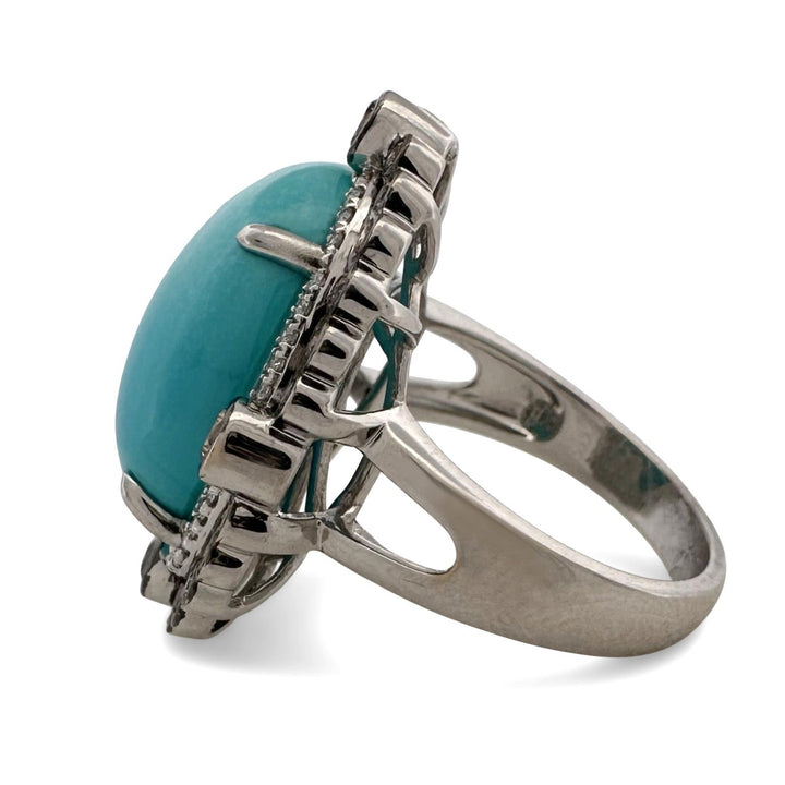 Robin's Egg Blue Turquoise with Chocolate & Vanilla Diamond Halo Cocktail Ring in 18k White Gold by Le Vian