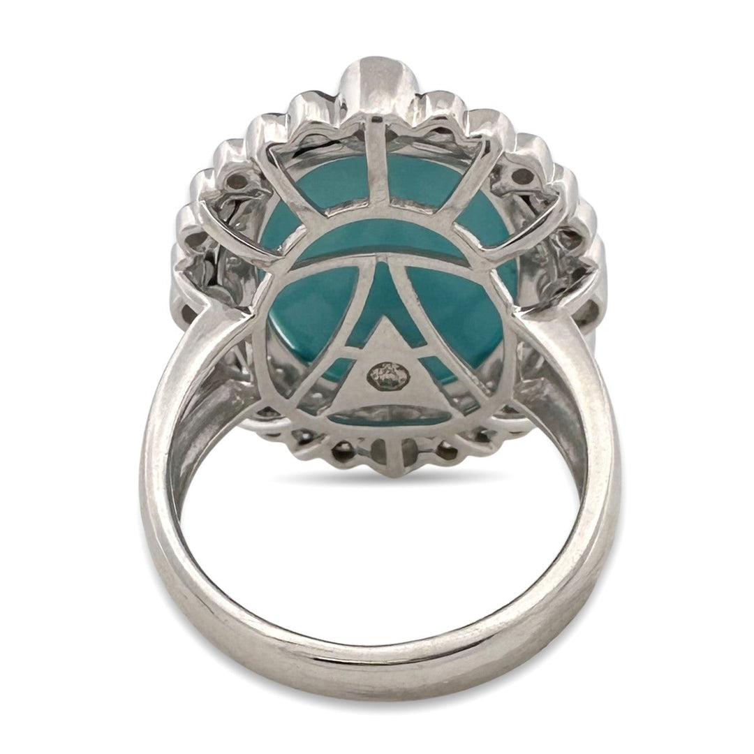 Robin's Egg Blue Turquoise with Chocolate & Vanilla Diamond Halo Cocktail Ring in 18k White Gold by Le Vian