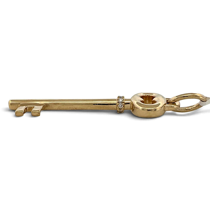 0.08ctw Round Brilliant Natural Diamond Skeleton Key Pendant in 14k Yellow Gold