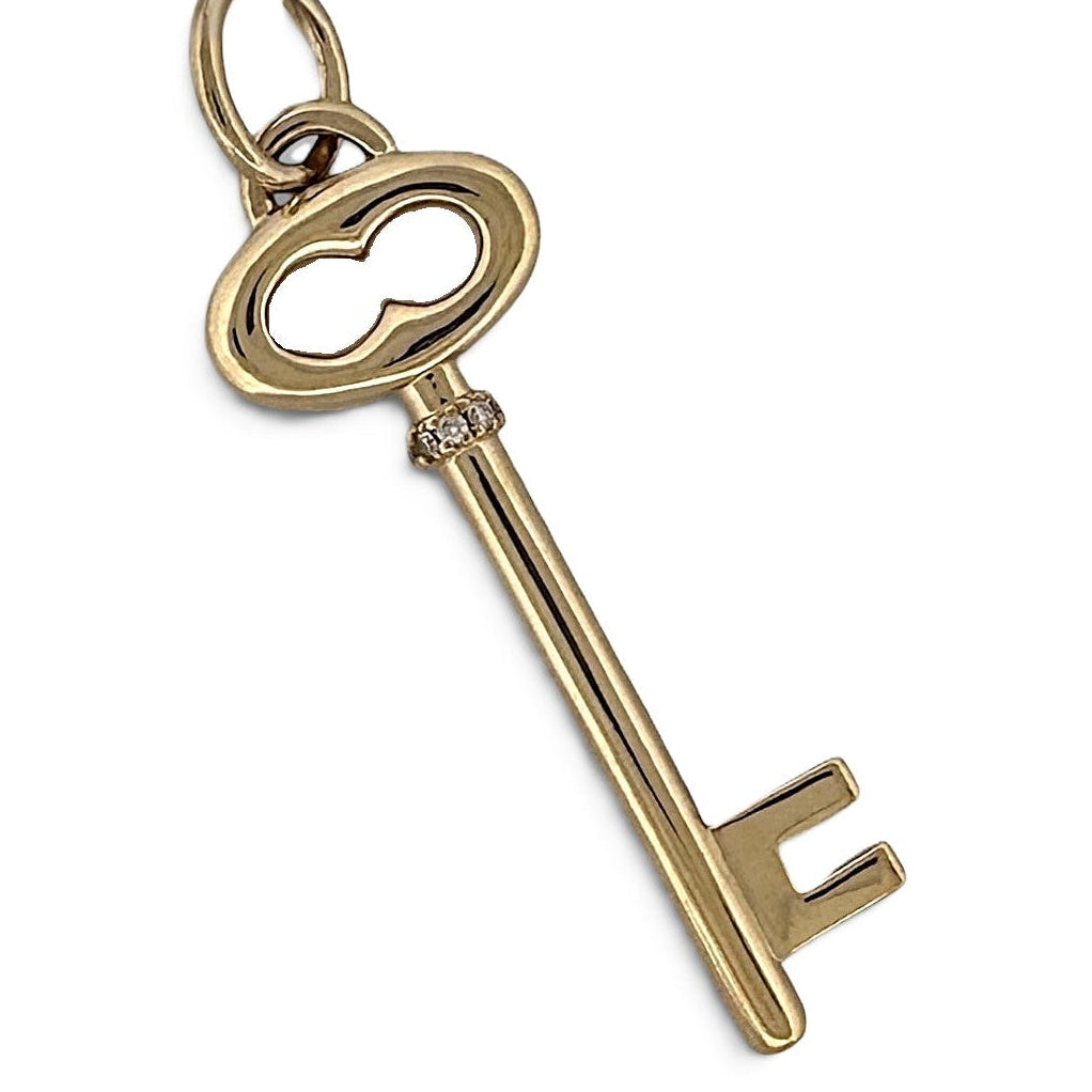 0.08ctw Round Brilliant Natural Diamond Skeleton Key Pendant in 14k Yellow Gold