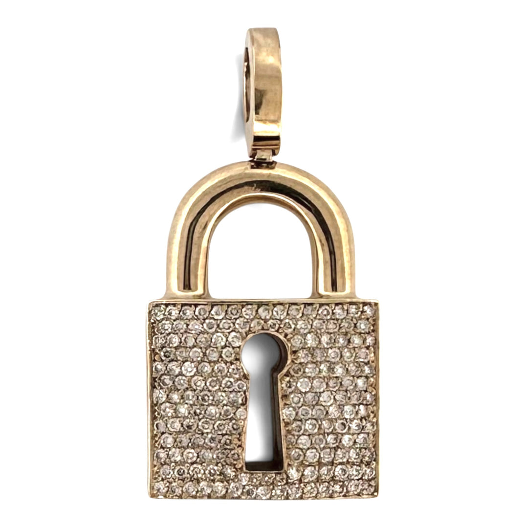 0.90ctw Round Brilliant Cut Natural Diamond Pavé Padlock Pendant in 14k Yellow Gold