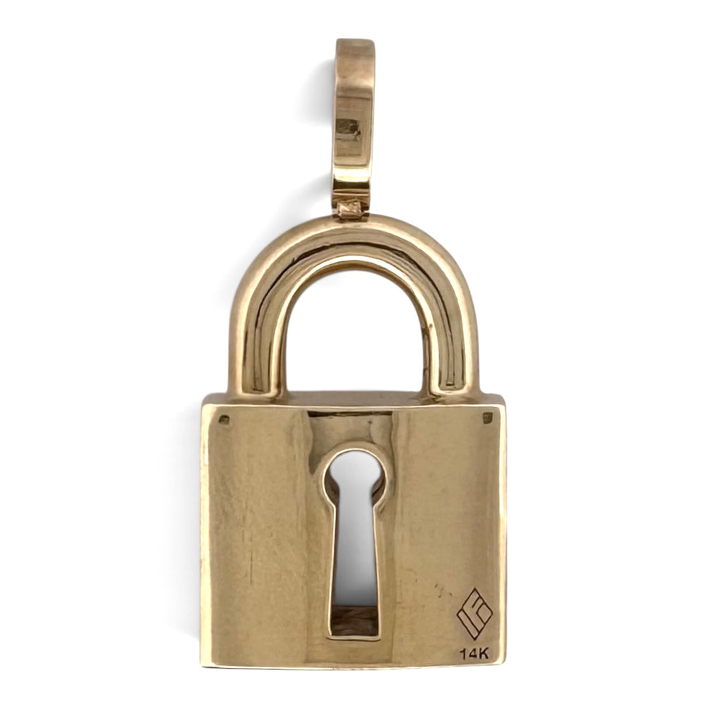 0.90ctw Round Brilliant Cut Natural Diamond Pavé Padlock Pendant in 14k Yellow Gold