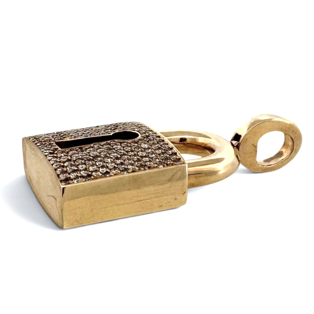0.90ctw Round Brilliant Cut Natural Diamond Pavé Padlock Pendant in 14k Yellow Gold