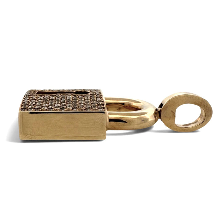 0.90ctw Round Brilliant Cut Natural Diamond Pavé Padlock Pendant in 14k Yellow Gold