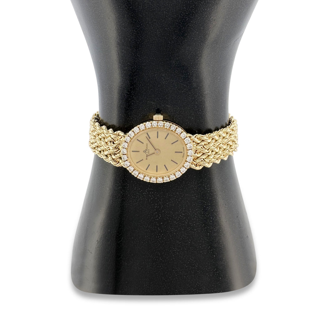 Vintage 1990's Lady's Baume & Mercier Diamond Quartz Watch in 14k Yellow Gold