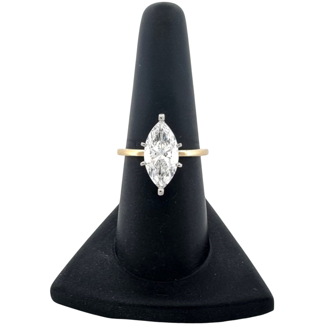 IGI Graded 2.54ct Marquise Cut Lab-Grown Diamond Solitaire Engagement Ring in 18k Two-Tone Gold