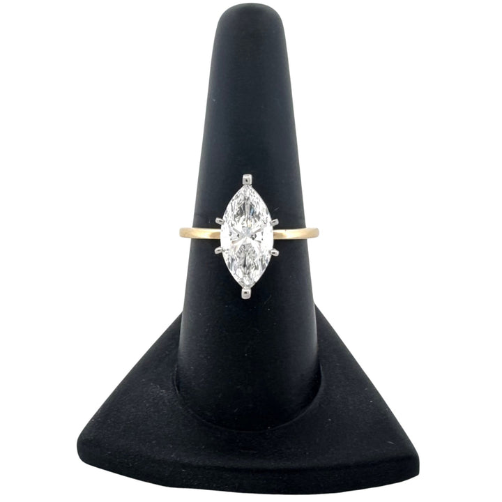IGI Graded 2.54ct Marquise Cut Lab-Grown Diamond Solitaire Engagement Ring in 18k Two-Tone Gold