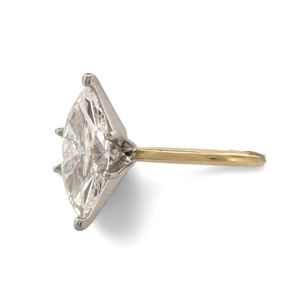 IGI Graded 2.54ct Marquise Cut Lab-Grown Diamond Solitaire Engagement Ring in 18k Two-Tone Gold