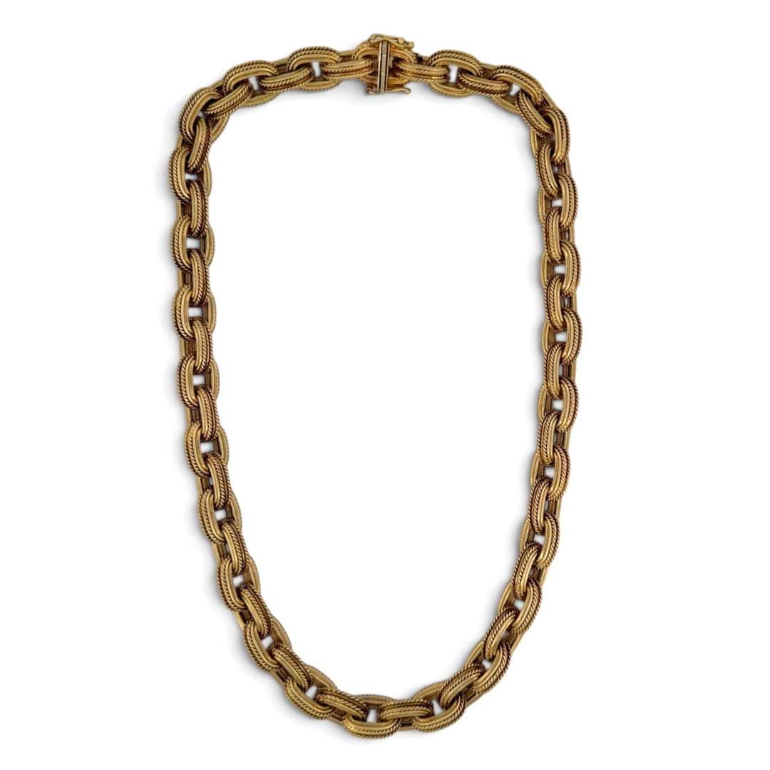 Vintage 17" Textured Oval Cable Link Chain Necklace in 14k Yellow Gold
