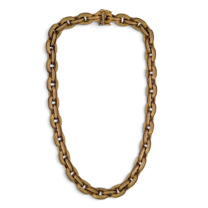Vintage 17" Textured Oval Cable Link Chain Necklace in 14k Yellow Gold