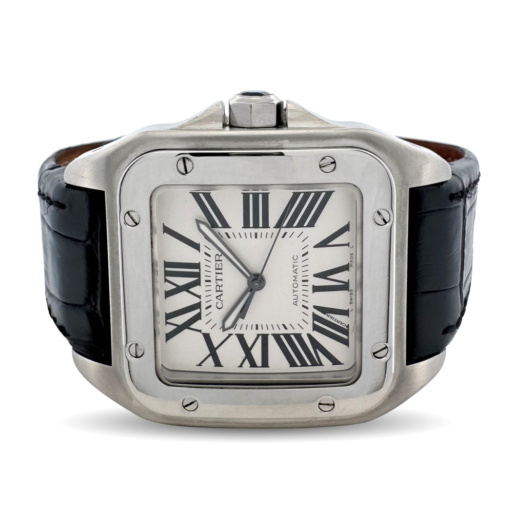 Cartier Santos 100 Extra Large Stainless Steel & Leather Strap Watch
