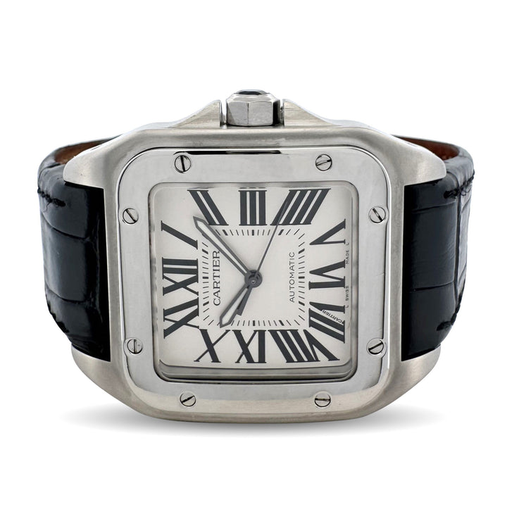 Cartier Santos 100 Extra Large Stainless Steel & Leather Strap Watch