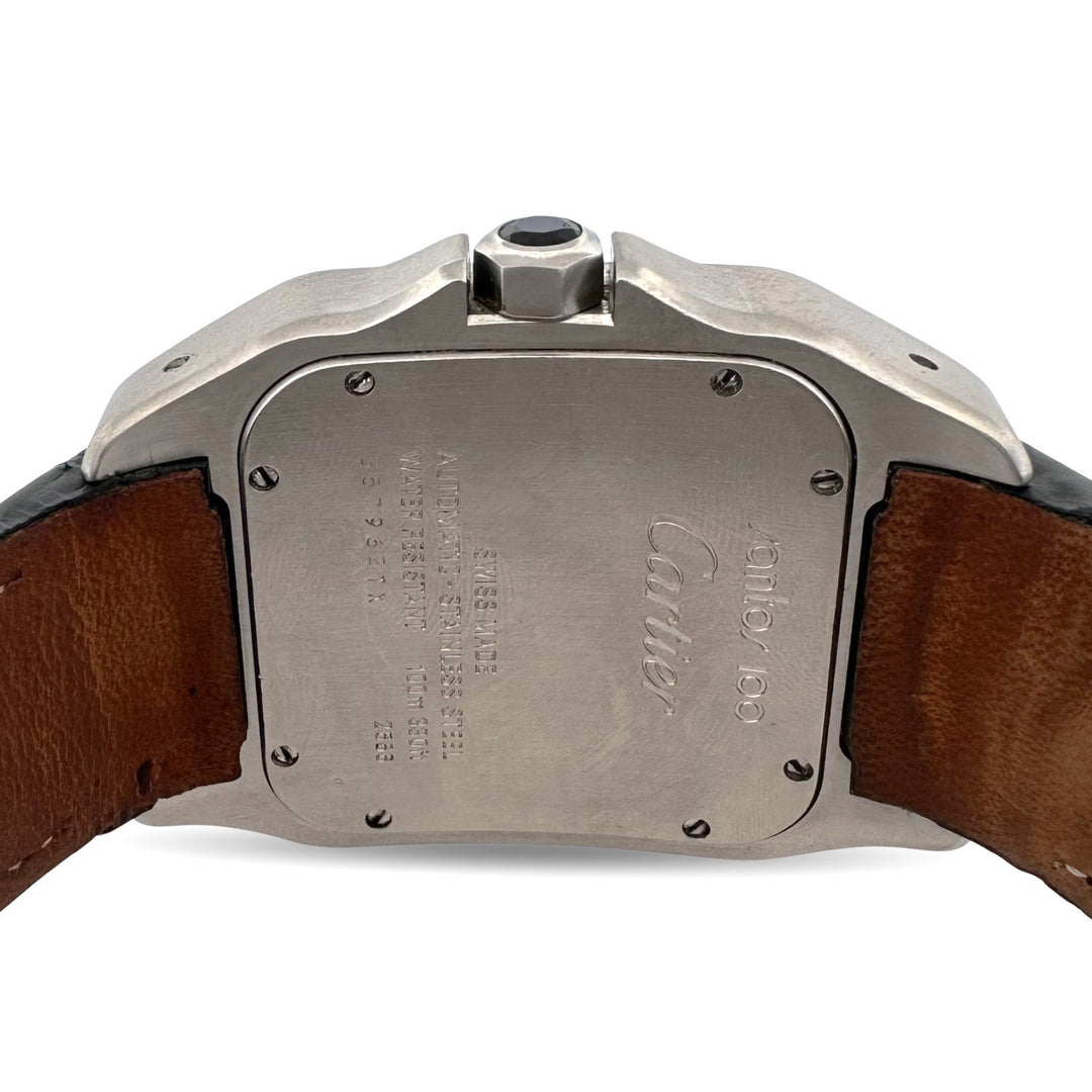 Cartier Santos 100 Extra Large Stainless Steel & Leather Strap Watch