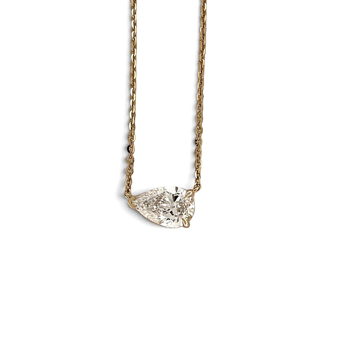 IGI Graded 1ct Pear Cut Lab-Grown Diamond Claw-Set East-West Pendant Necklace in 14k Yellow Gold