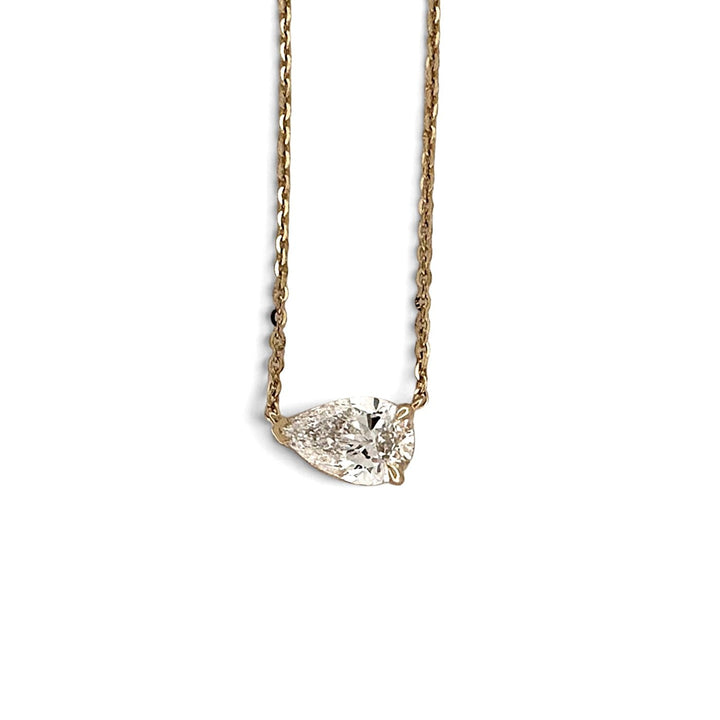 IGI Graded 1ct Pear Cut Lab-Grown Diamond Claw-Set East-West Pendant Necklace in 14k Yellow Gold