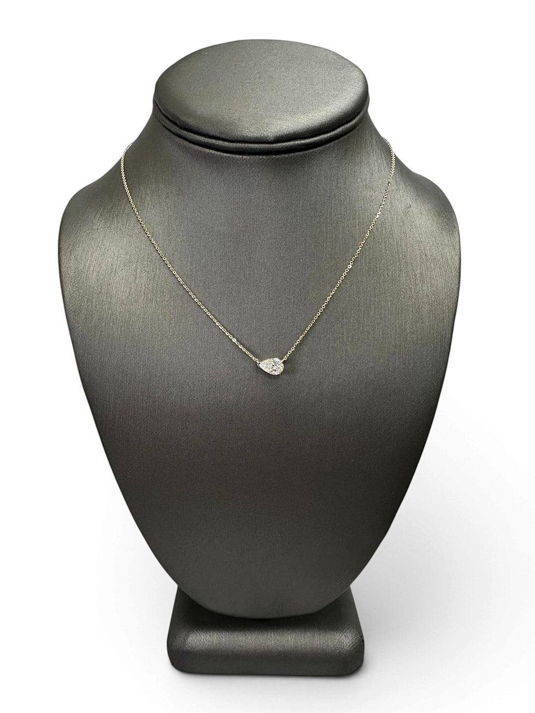 IGI Graded 1ct Pear Cut Lab-Grown Diamond Claw-Set East-West Pendant Necklace in 14k Yellow Gold