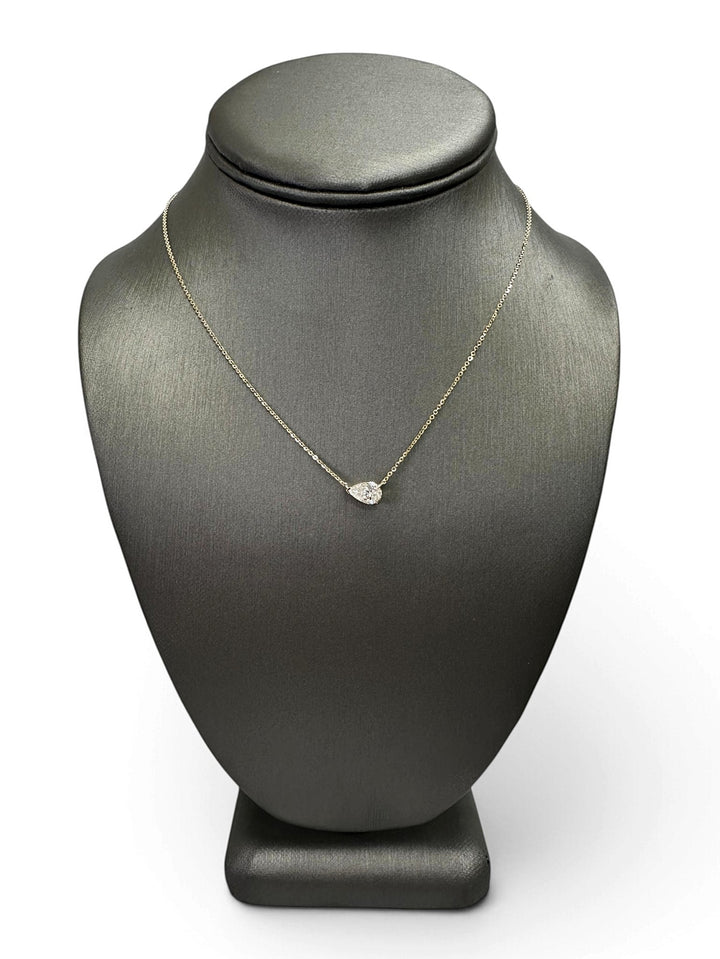 IGI Graded 1ct Pear Cut Lab-Grown Diamond Claw-Set East-West Pendant Necklace in 14k Yellow Gold